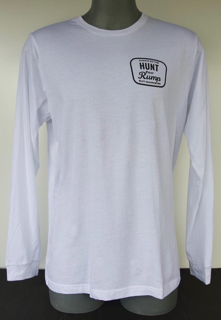 Hunt For Rump (White) Long Sleeve Tee - By Buttsnorkeler. view 5