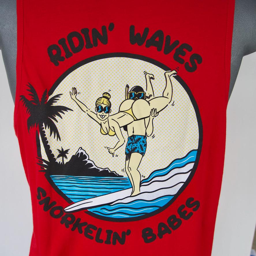 Ridin Waves Snorkelin Babes Tank (Red) - By Buttsnorkeler. view 2